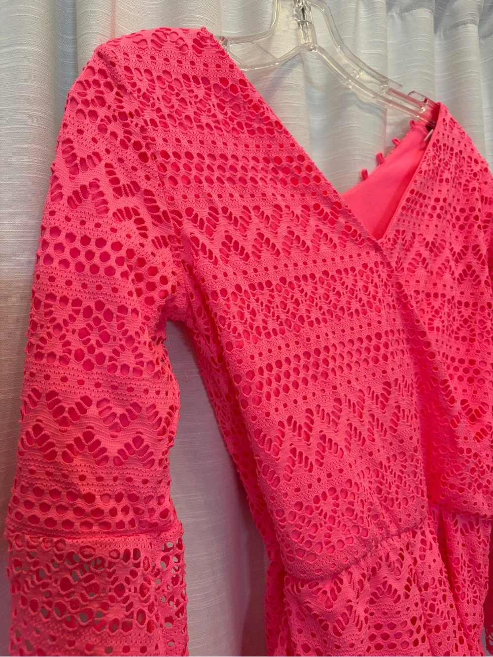 Kensie Neon Pink Lace Detail Romper